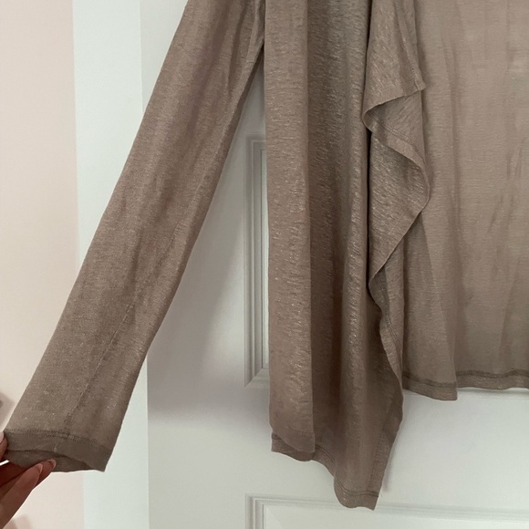 Gerard Darrel Linen Taupe/Gold Open Front Cardigan, Size 1 - Picture 3 of 6